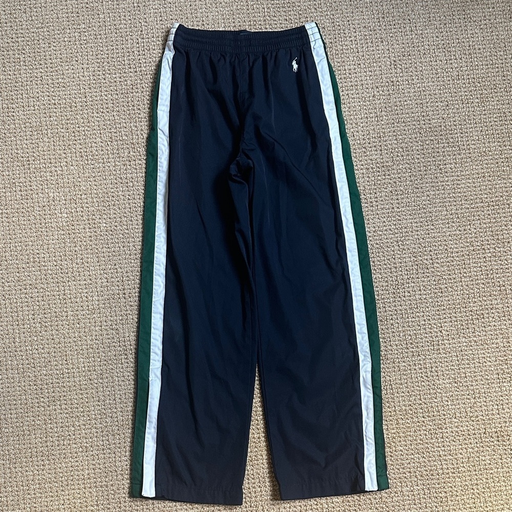 Ralph Lauren Kids Navy Athletic Pants with Green and White Stripes